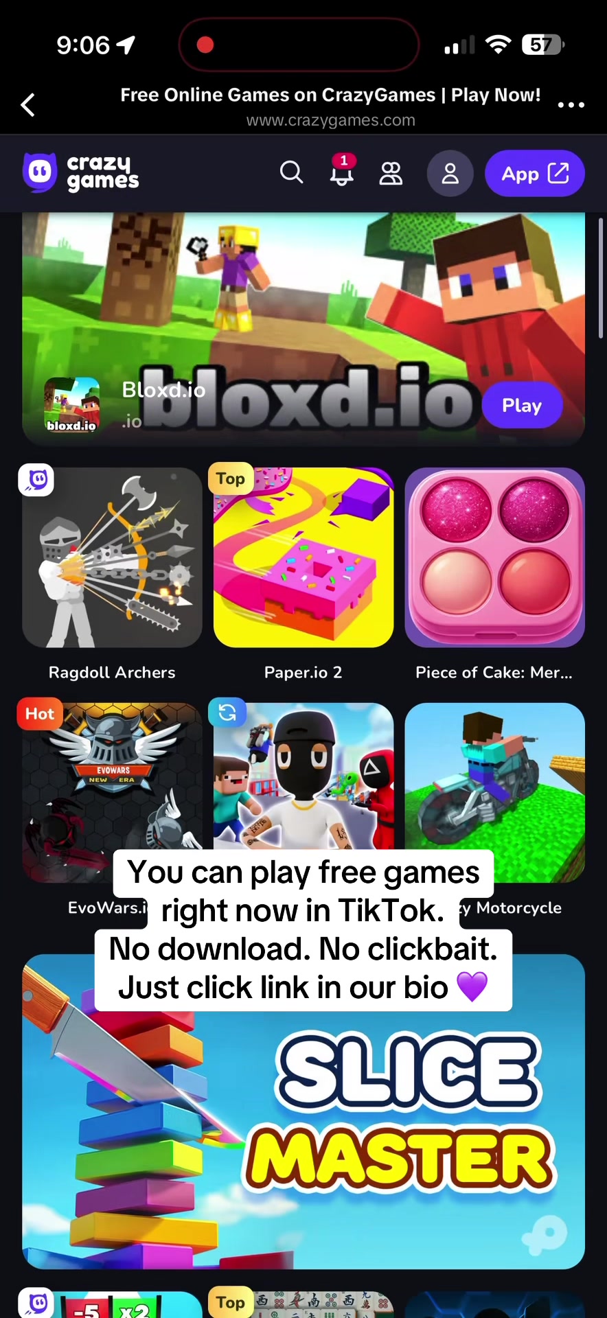 You can totally play games in TikTok right now.. secret shhh don’t tell nobody. Click the CrazyGames link in our bio …
